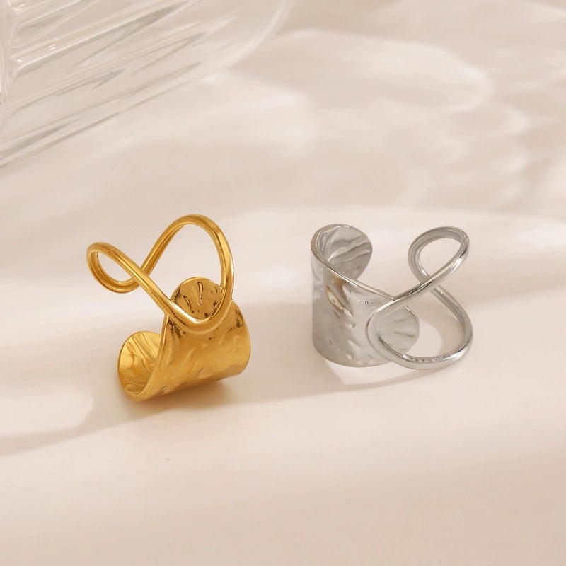 AiTURE Chunky Rings For Women, Gold Silver Thumb Ring Asymmetrical Wavy Curve Ring Adjustable Non Tarnish Dainty Stainless Steel New Year Anniversary Birthday Jewelry Gift - Image 5